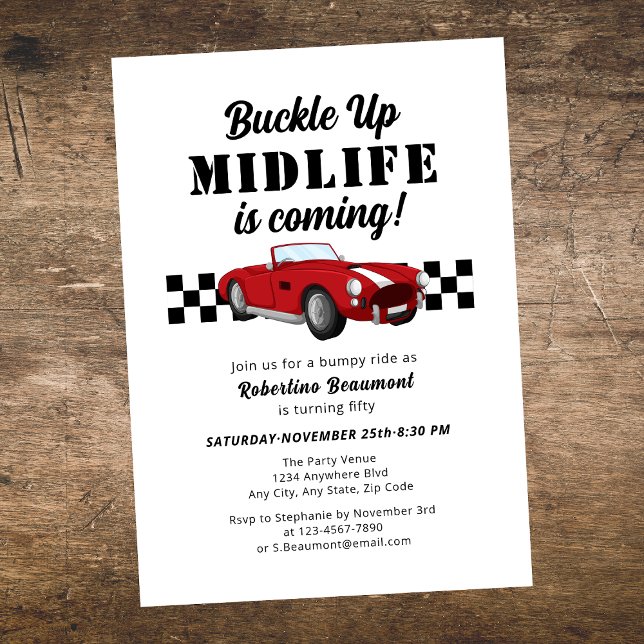 Buckle Up Funny Midlife Car 50th Birthday Invitation (Creator Uploaded)