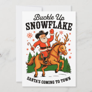Buckle Up Snowflake Rodeo Cowboy Santa Christmas Holiday Card