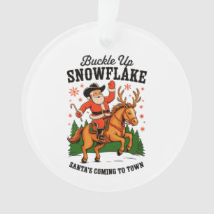 Buckle Up Snowflake Rodeo Cowboy Santa Christmas Ornament
