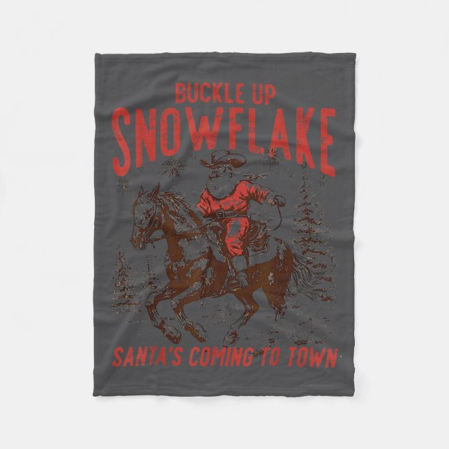 Buckle Up Snowflake Santa Cowboy Western Holiday C Fleece Blanket (Front)