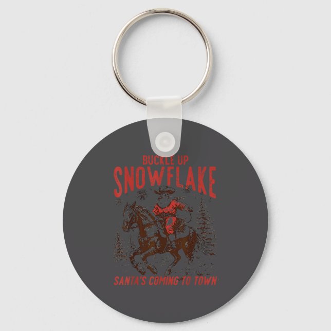 Buckle Up Snowflake Santa Cowboy Western Holiday C Key Ring (Front)