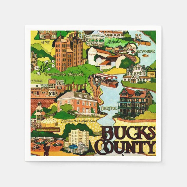 Bucks County PA Postcard Napkin (Front)