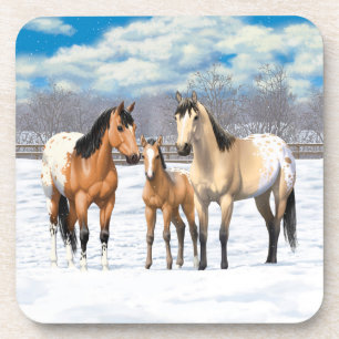 Buckskin Appaloosa Horses In Snow Coaster