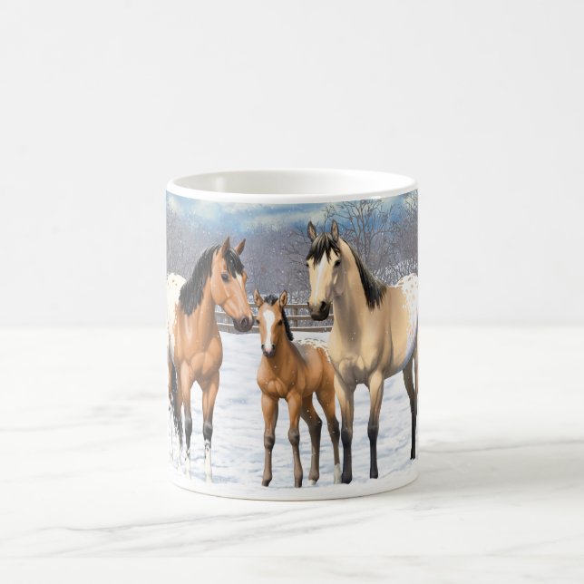 Buckskin Appaloosa Horses In Snow Coffee Mug (Center)