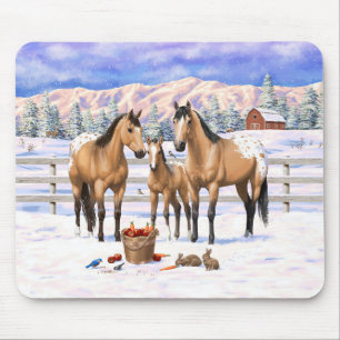 Buckskin Appaloosa Horses In Snow Mouse Pad