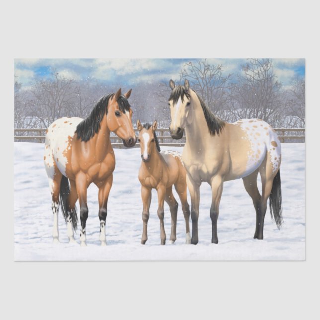 Buckskin Appaloosa Horses In Snow Tissue Paper (Front)