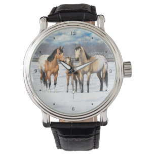 Buckskin Appaloosa Horses In Snow Watch