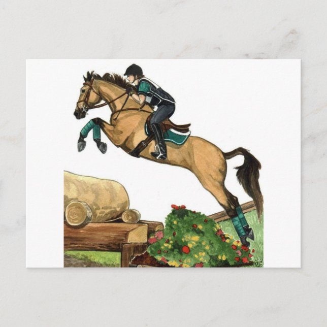 buckskin big leap xc HORSE ART Eventing Postcard (Front)