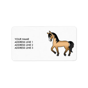 Buckskin Cute Cartoon Trotting Horse & Custom Text Label