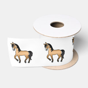 Buckskin Cute Cartoon Trotting Horses Satin Ribbon