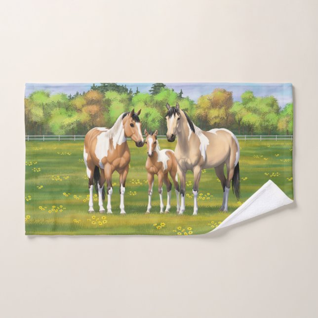 Buckskin Dun Pinto Paint Horses In Summer Pasture Bath Towel Set (Hand Towel)