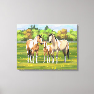 Buckskin Dun Pinto Paint Horses In Summer Pasture Canvas Print