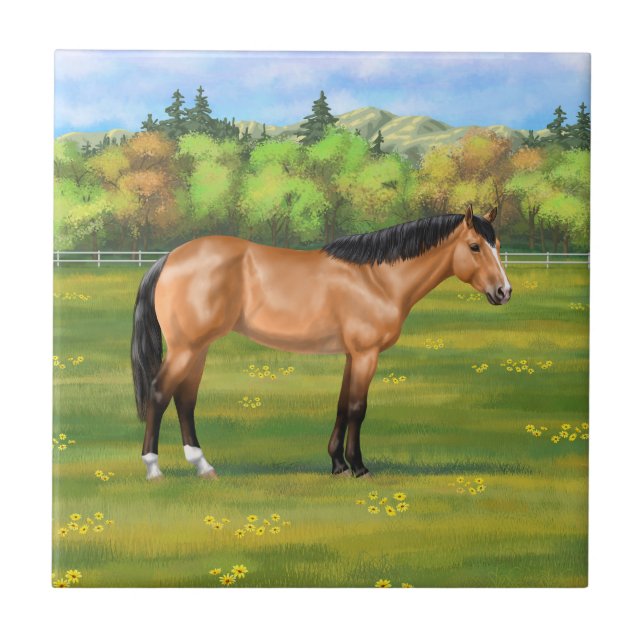 Buckskin Dun Quarter Horse Ceramic Tile (Front)