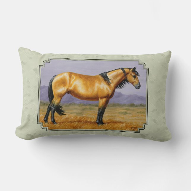 Buckskin Horse Mustang Stallion Sage Green Lumbar Cushion (Front)