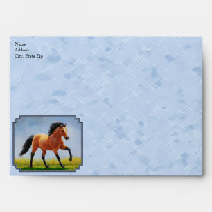 Buckskin Horse Running Light Blue Envelope