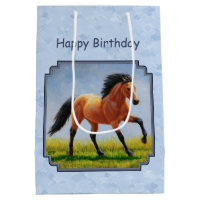 Buckskin Horse Running Light Blue