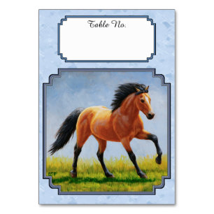 Buckskin Horse Running Light Blue Table Number