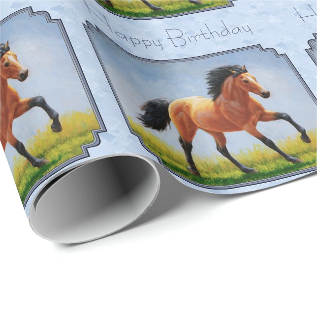 Buckskin Horse Running Light Blue Wrapping Paper (Roll Corner)