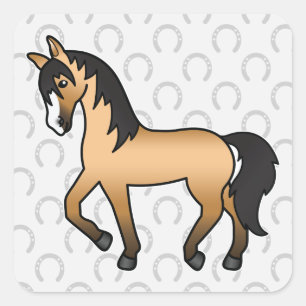 Buckskin Horse Trotting Cartoon Drawing Square Sticker