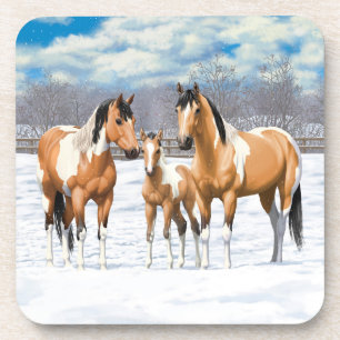 Buckskin Paint Horses In Snow Coaster