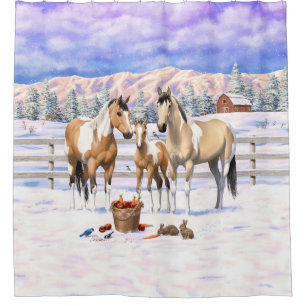 Buckskin Paint Horses In Snow Shower Curtain