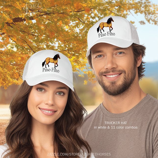 Buckskin Paso Fino Horse Artwork Trucker Hat (Bold Paso Fino buckskin horse art with text design 🐎)