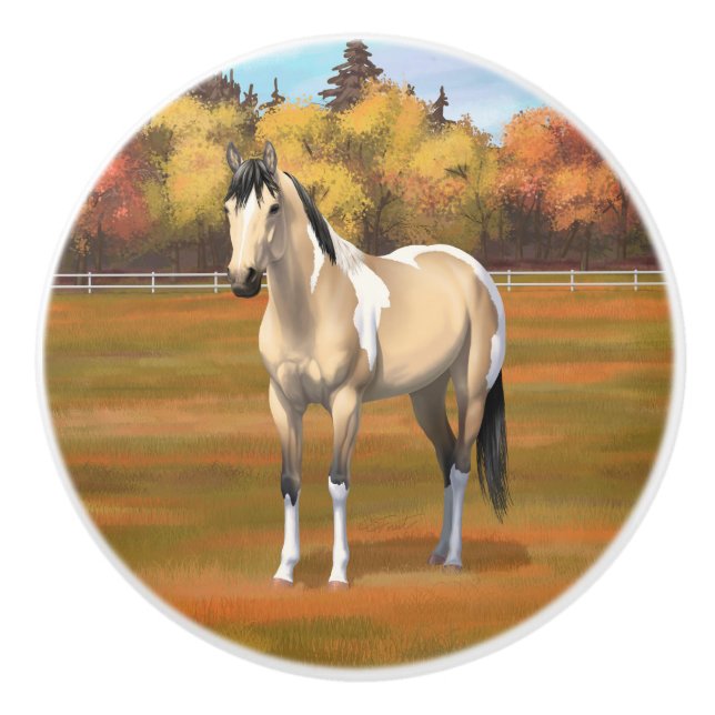 Buckskin Pinto Dun Paint Horse Staillion Ceramic Knob (Front)