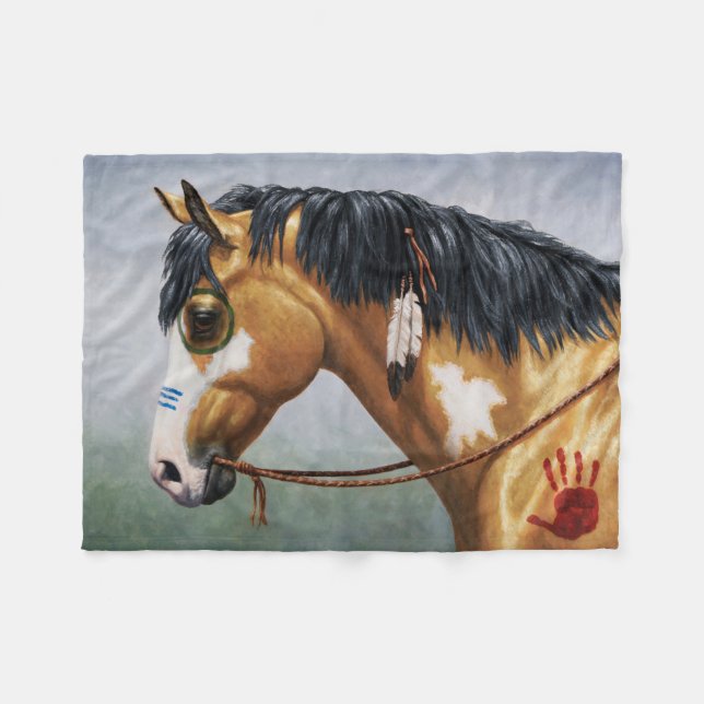 Buckskin Pinto Native American War Horse Fleece Blanket (Front (Horizontal))