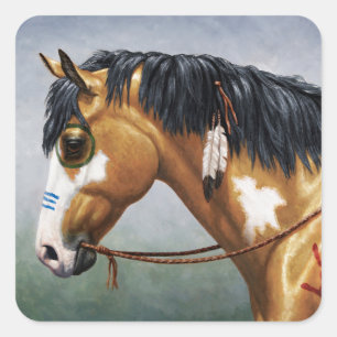 Buckskin Pinto Native American War Horse Square Sticker