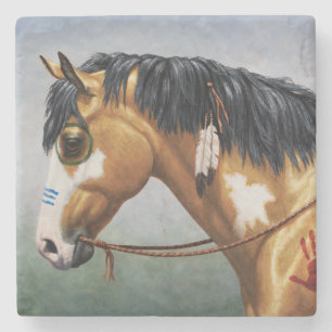 Buckskin Pinto Native American War Horse Stone Coaster