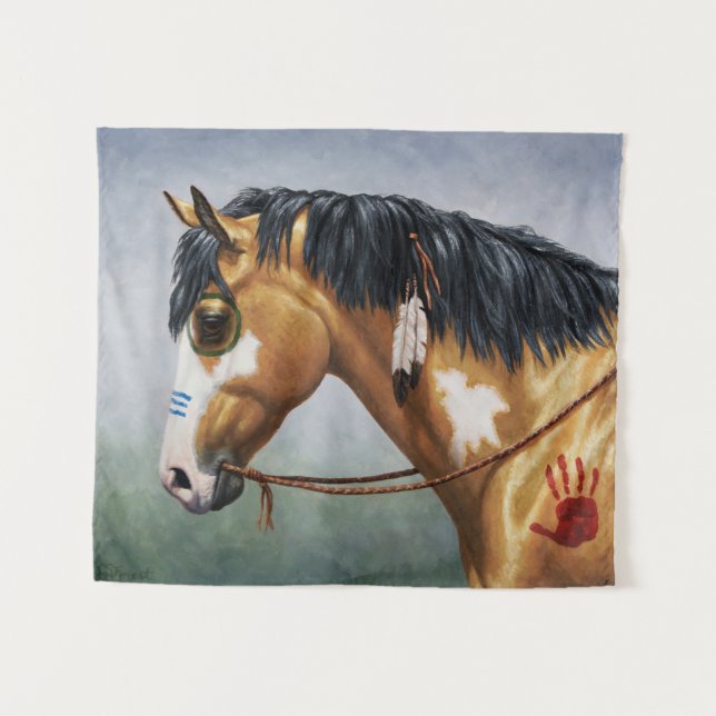 Buckskin Pinto Native American War Horse Tapestry (Front (Horizontal))