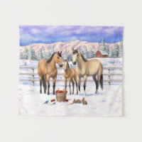 Buckskin Quarter Horses In Snow