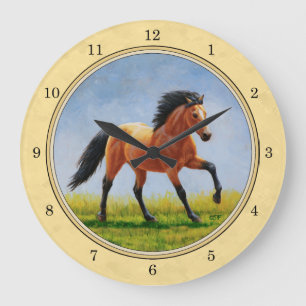 Buckskin Running Horse Yellow Large Clock