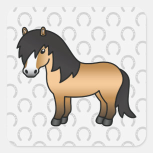 Buckskin Shetland Pony Cute Cartoon Drawing Square Sticker