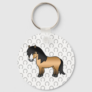 Buckskin Shetland Pony Cute Cartoon Illustration Key Ring