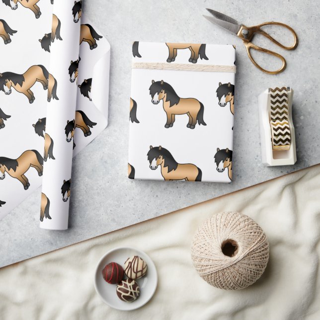Buckskin Shetland Pony Cute Cartoon Pony Pattern Wrapping Paper (Crafts)