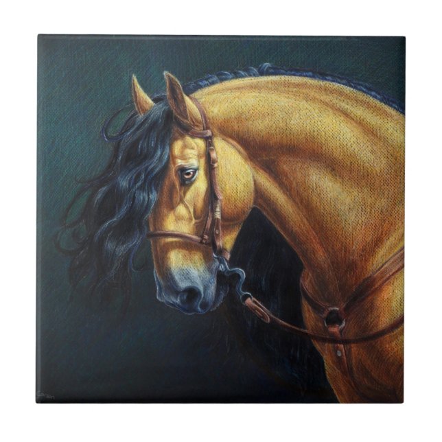 Buckskin Stallion Ceramic Tile (Front)