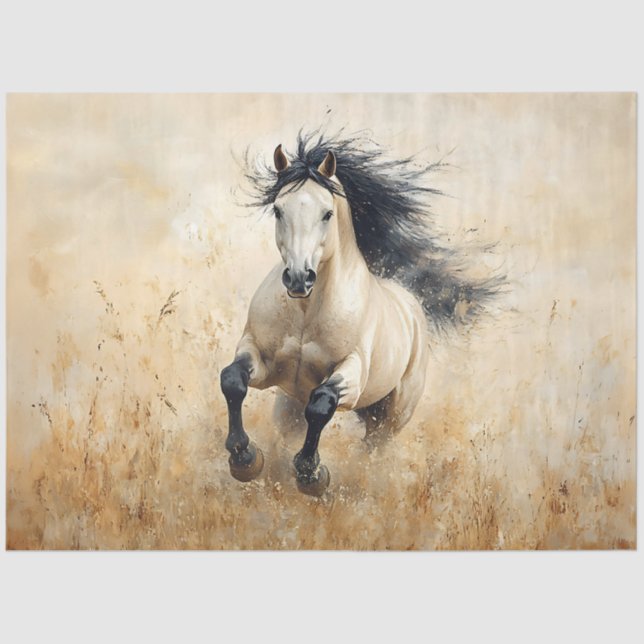 Buckskin Stallion Galloping Decoupage Tissue Paper (Front)