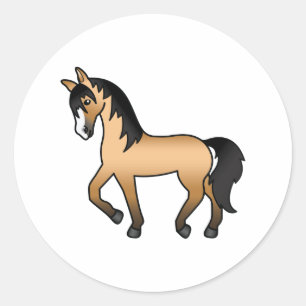 Buckskin Trotting Horse Cute Cartoon Illustration Classic Round Sticker