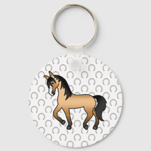 Buckskin Trotting Horse Cute Cartoon Illustration Key Ring