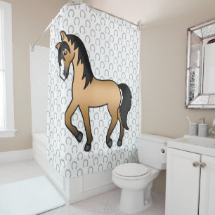 Buckskin Trotting Horse Cute Cartoon Illustration Shower Curtain