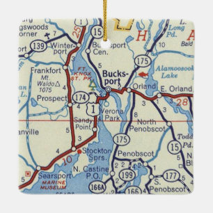 Bucksport Maine Vintage Map Ceramic Ornament