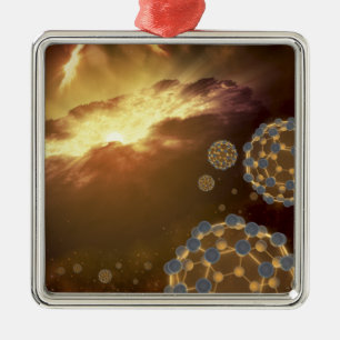 Buckyballs floating in interstellar space metal ornament