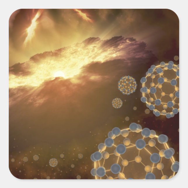 Buckyballs floating in interstellar space square sticker (Front)