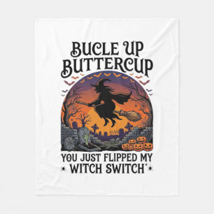 Bucle Up Buttercup Witch Switch Halloween Broom Pu Fleece Blanket