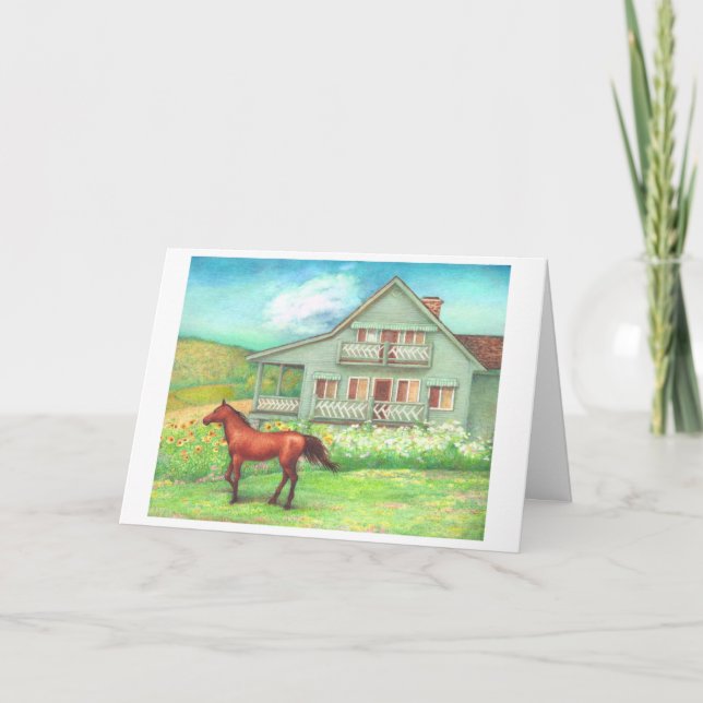 Bucolic Country House & Horse greeting card (Front)