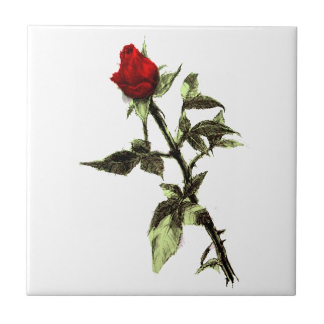 Bud of the red rose ceramic tile (Front)