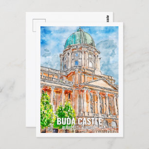 Buda Castle Budapest Travel Place Watercolor Postcard