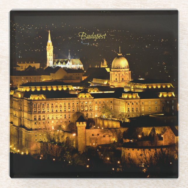 Budapest at Night Glass Coaster (Front)