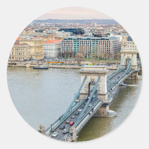 Budapest Chain bridge and the river Danube Classic Round Sticker
